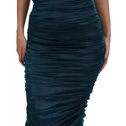 Silk Blend Blue Satin gemonteerde strapless jurk