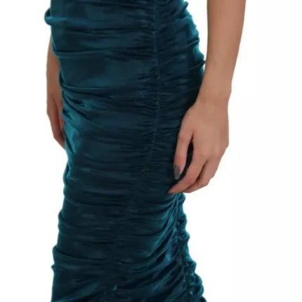 Silk Blend Blue Satin gemonteerde strapless jurk