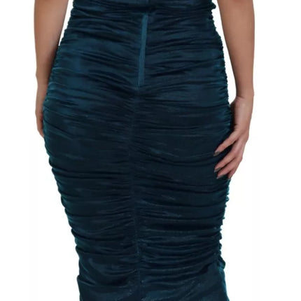 Silk Blend Blue Satin gemonteerde strapless jurk