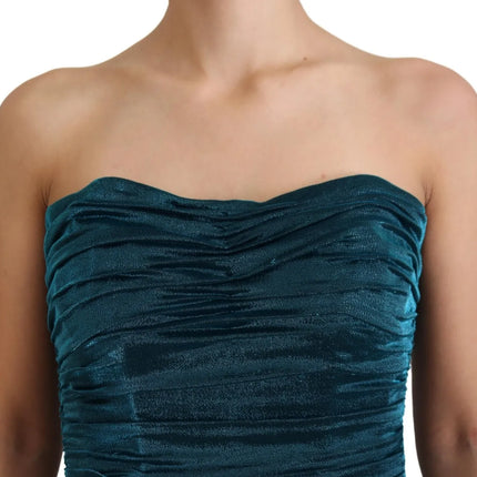 Silk Blend Blue Satin gemonteerde strapless jurk