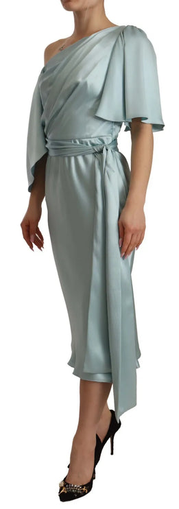 Silk Mint Green Fit Cut One épaule Robe midi