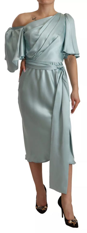 Silk Mint Green Fit Cut One épaule Robe midi