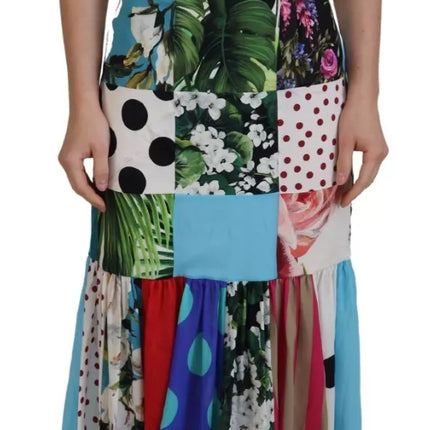 Robe maxi de gaine patchwork multicolore en soie