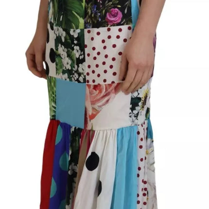 Robe maxi de gaine patchwork multicolore en soie