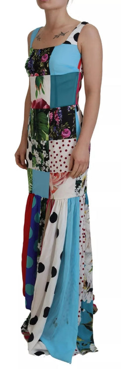 Robe maxi de gaine patchwork multicolore en soie