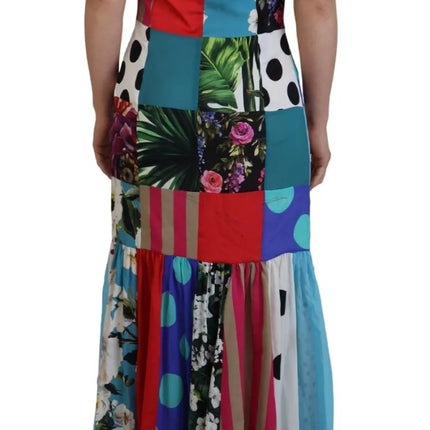 Robe maxi de gaine patchwork multicolore en soie