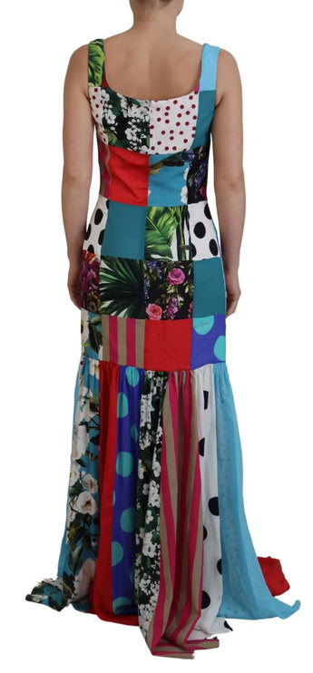 Robe maxi de gaine patchwork multicolore en soie