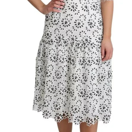 White Cutout Design Polyester A-line Midi Dress