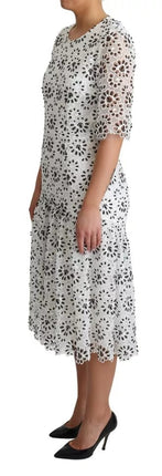 White Cutout Design Polyester A-line Midi Dress