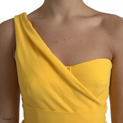 Yellow One Shoulder Side Slit Midi Dress