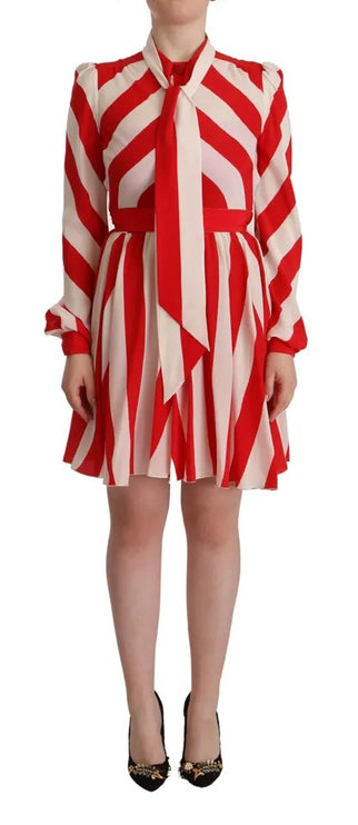 Mini robe de robe de quart de viande de ligne A-line de soie rouge blanche