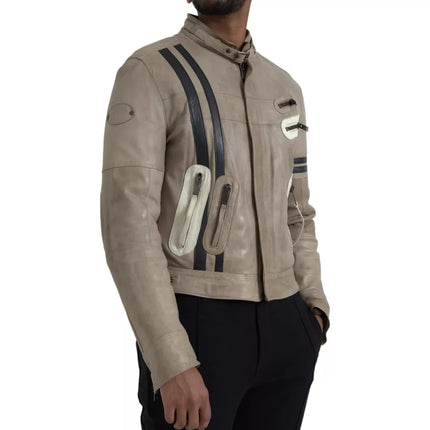 Chaqueta de biker con cremallera de cuero beige