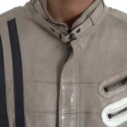 Chaqueta de biker con cremallera de cuero beige