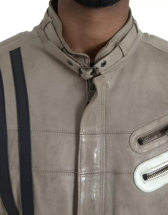 Chaqueta de biker con cremallera de cuero beige