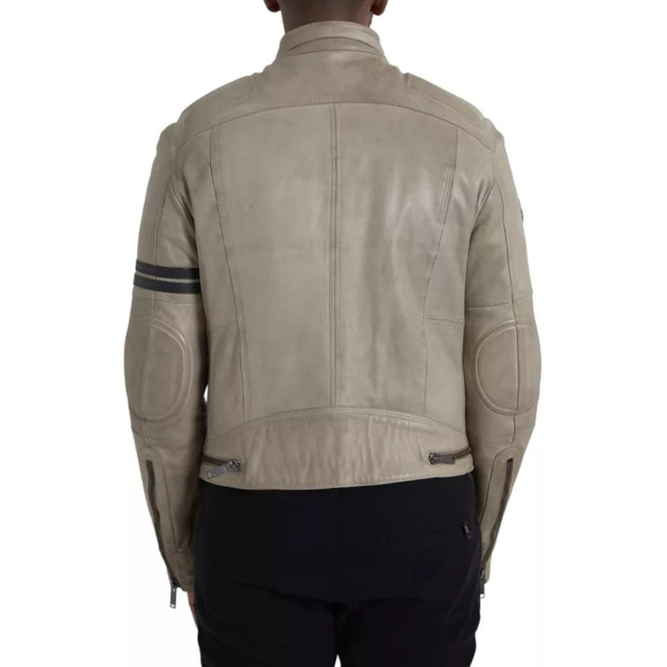 Chaqueta de biker con cremallera de cuero beige