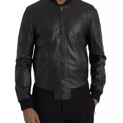 Chaqueta de ciclista de cuero negro de cuero negro