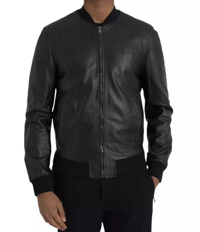 Chaqueta de ciclista de cuero negro de cuero negro