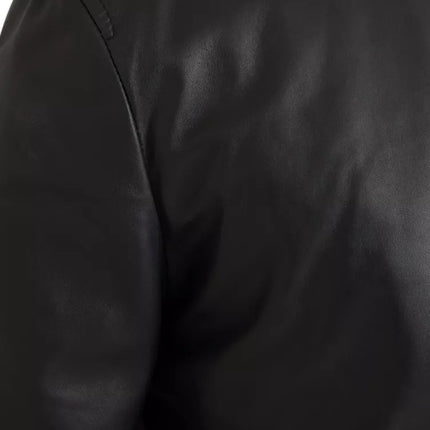 Chaqueta de ciclista de cuero negro de cuero negro