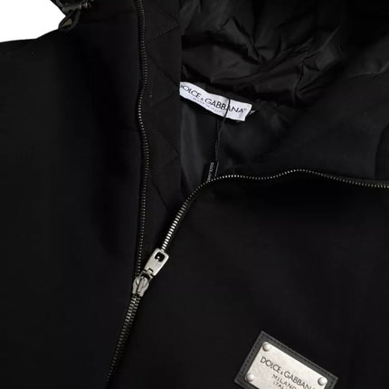 Chaqueta de bombardero de logotipo con capucha de algodón negro