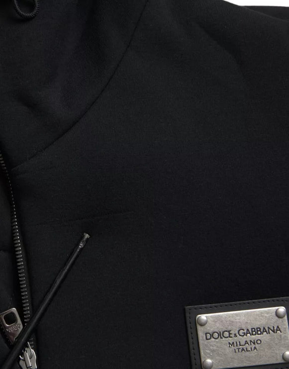 Chaqueta de bombardero de logotipo con capucha de algodón negro