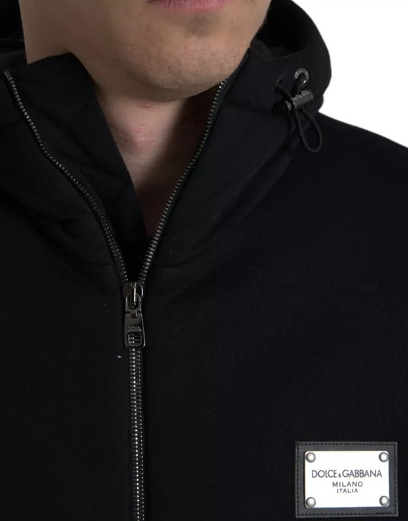 Chaqueta de bombardero de logotipo con capucha de algodón negro