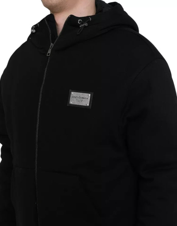 Chaqueta de bombardero de logotipo con capucha de algodón negro