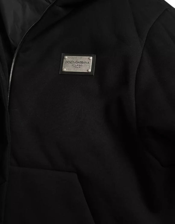 Chaqueta de bombardero de logotipo con capucha de algodón negro