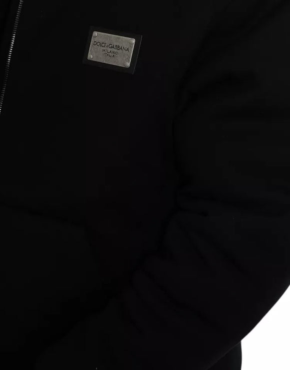 Chaqueta de bombardero de logotipo con capucha de algodón negro