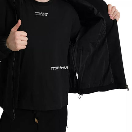 Chaqueta de bombardero de logotipo con capucha de algodón negro