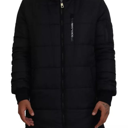 Abrigo de parka con capucha de nylon negro chaqueta de invierno