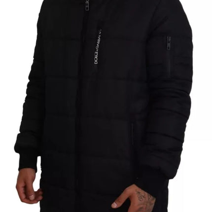 Abrigo de parka con capucha de nylon negro chaqueta de invierno