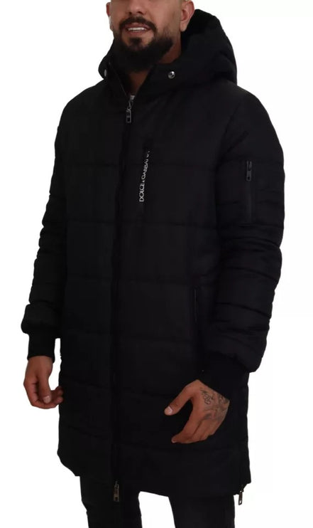 Abrigo de parka con capucha de nylon negro chaqueta de invierno