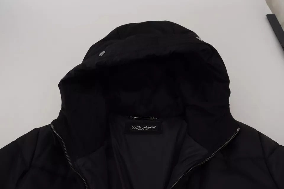 Abrigo de parka con capucha de nylon negro chaqueta de invierno