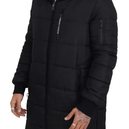 Abrigo de parka con capucha de nylon negro chaqueta de invierno