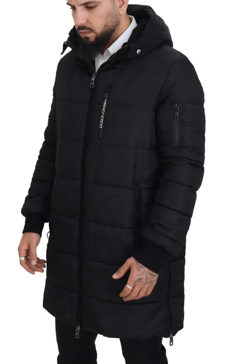 Abrigo de parka con capucha de nylon negro chaqueta de invierno