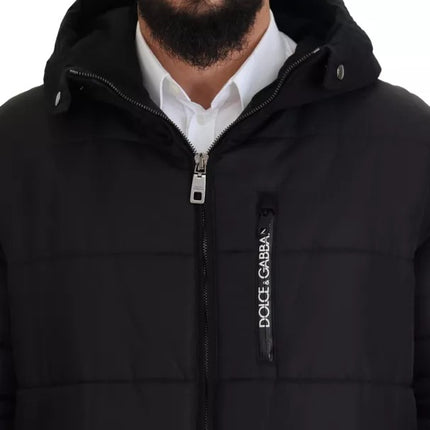 Abrigo de parka con capucha de nylon negro chaqueta de invierno