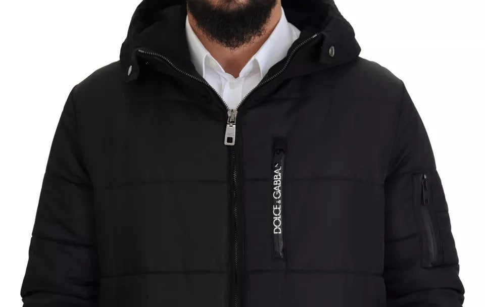 Abrigo de parka con capucha de nylon negro chaqueta de invierno