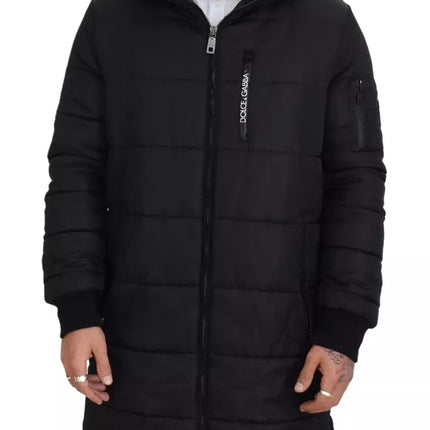 Abrigo de parka con capucha de nylon negro chaqueta de invierno