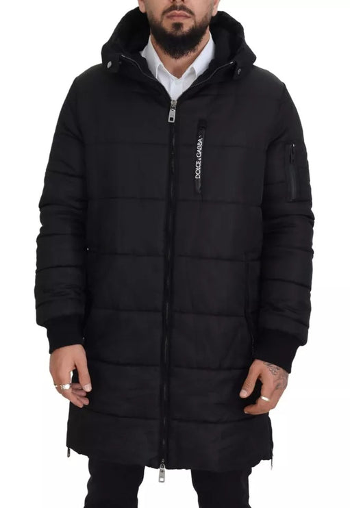 Abrigo de parka con capucha de nylon negro chaqueta de invierno