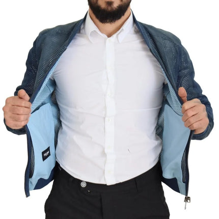 Chaqueta de cremallera completa de cuero azul