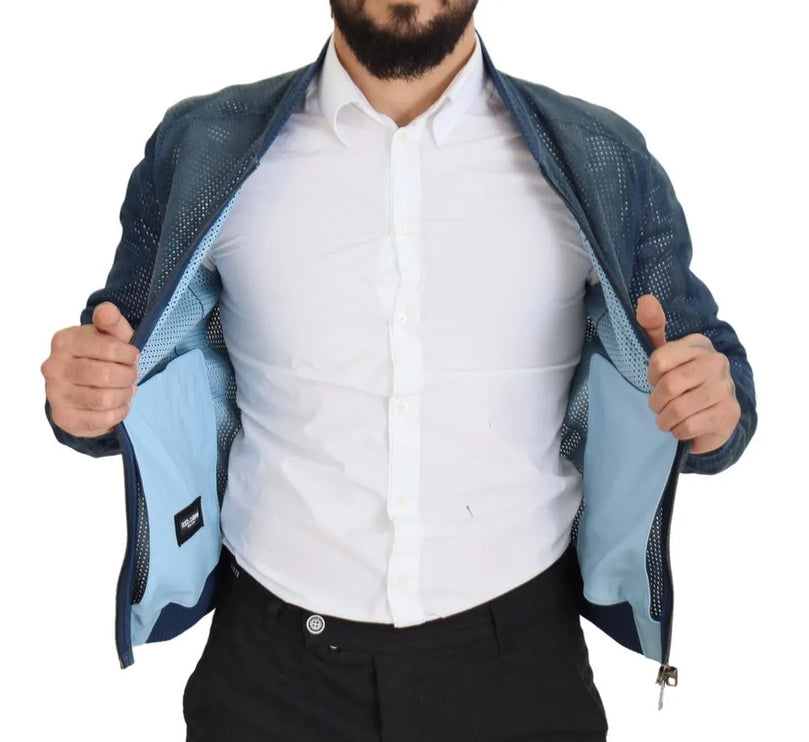 Chaqueta de cremallera completa de cuero azul