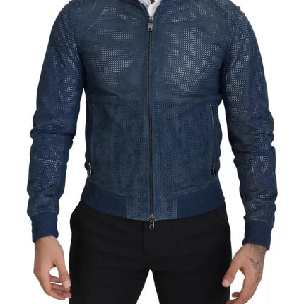 Chaqueta de cremallera completa de cuero azul