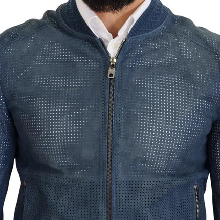 Chaqueta de cremallera completa de cuero azul