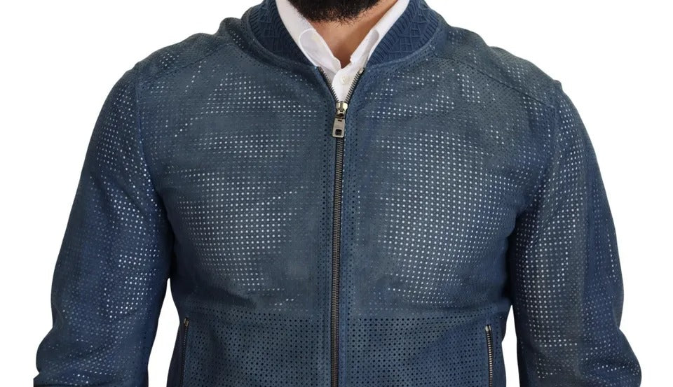 Chaqueta de cremallera completa de cuero azul