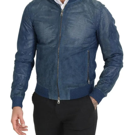 Chaqueta de cremallera completa de cuero azul