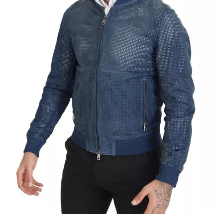 Chaqueta de cremallera completa de cuero azul