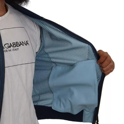 Chaqueta de cremallera completa de cuero azul