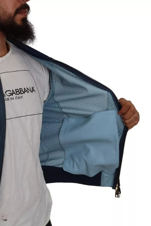 Chaqueta de cremallera completa de cuero azul