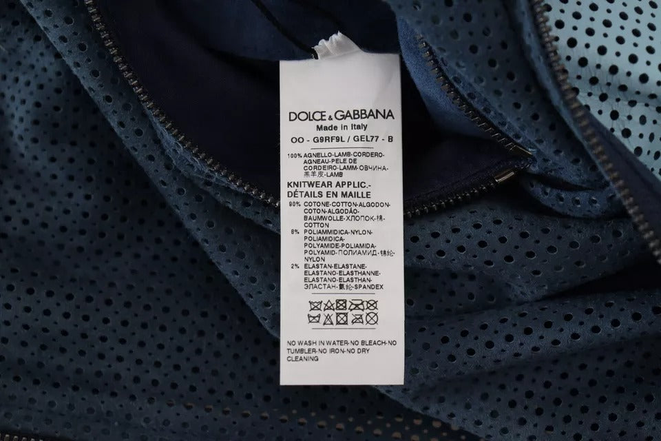 Chaqueta de cremallera completa de cuero azul