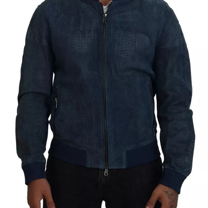 Chaqueta de cremallera completa de cuero azul